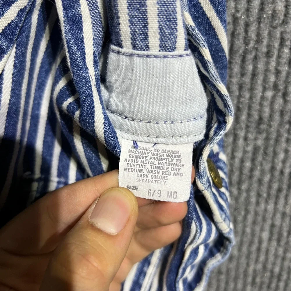 Vintage OshKosh Bgosh Overalls Kids 6/9 MO Blue Hickory Stripe Denim USA Made